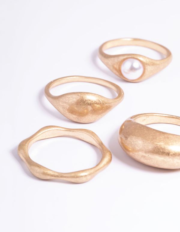 Worn Gold Large Dome Pearl Ring Pack