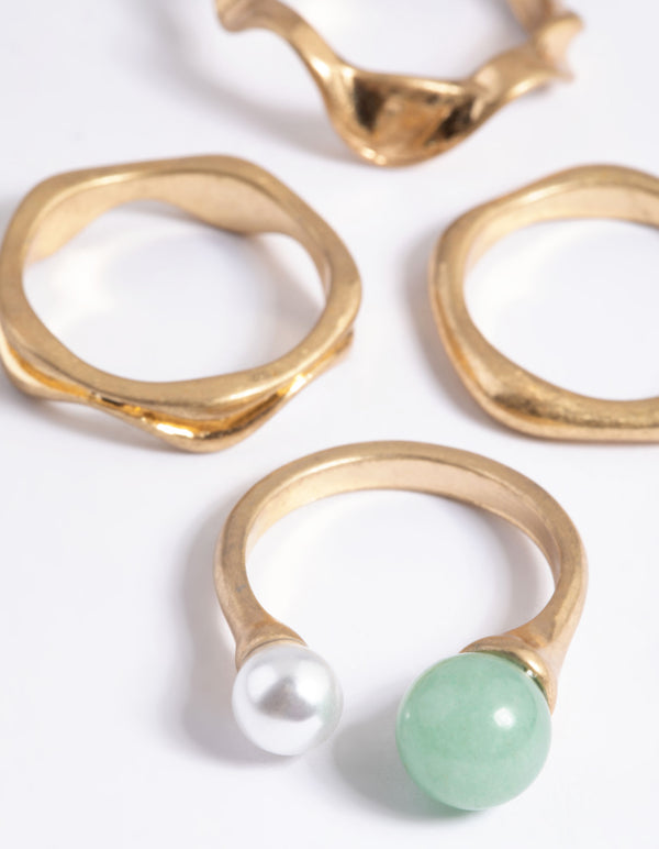 Worn Gold & Pearl Molten Ring Pack