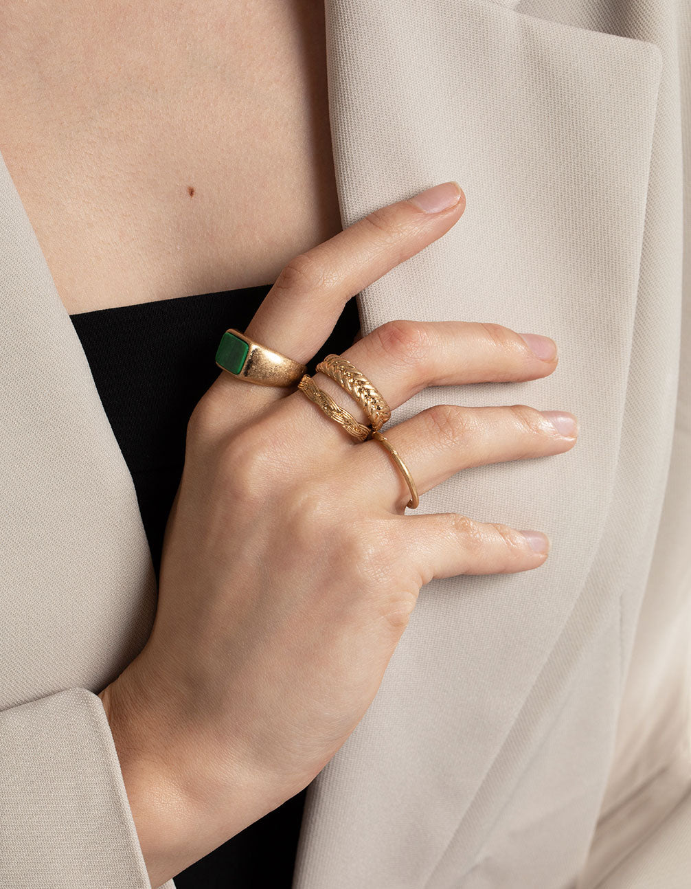 Worn Gold Square & Mix Band Ring Pack