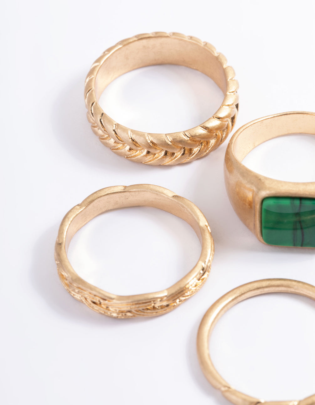 Worn Gold Square & Mix Band Ring Pack