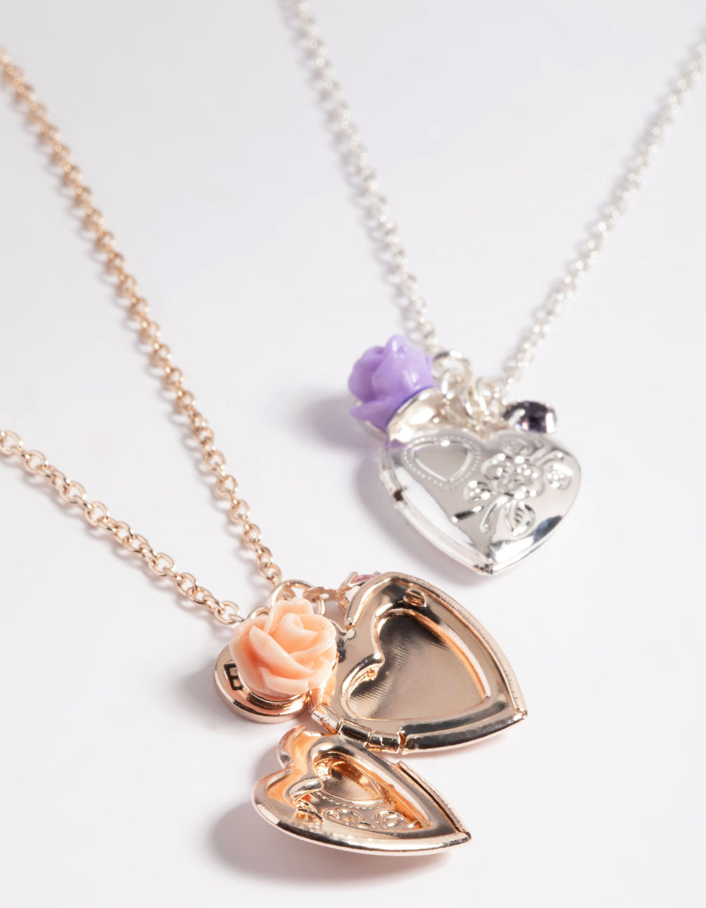 Kids Etched Heart Locket Necklace Pack