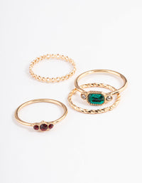 Gold Emerald & Round Stone Ring 4-Pack - link has visual effect only