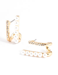 Gold Pearl & Diamante Huggie Earrings - link has visual effect only