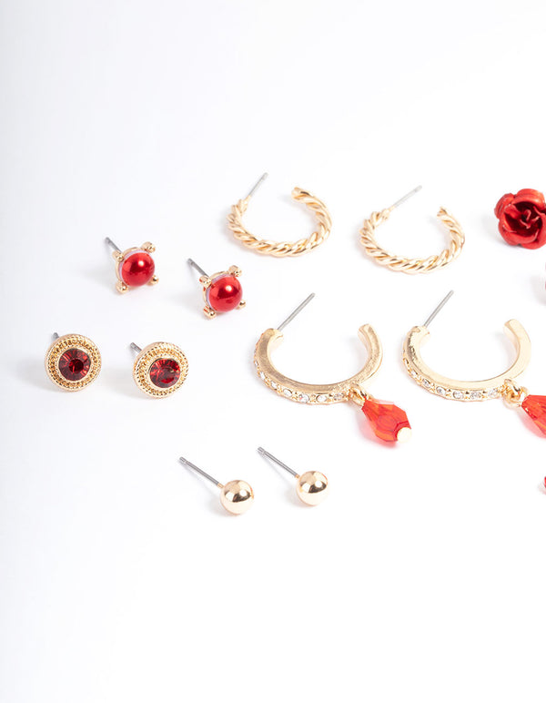 Gold Pretty Mixed Rose Earrings 8-Pack