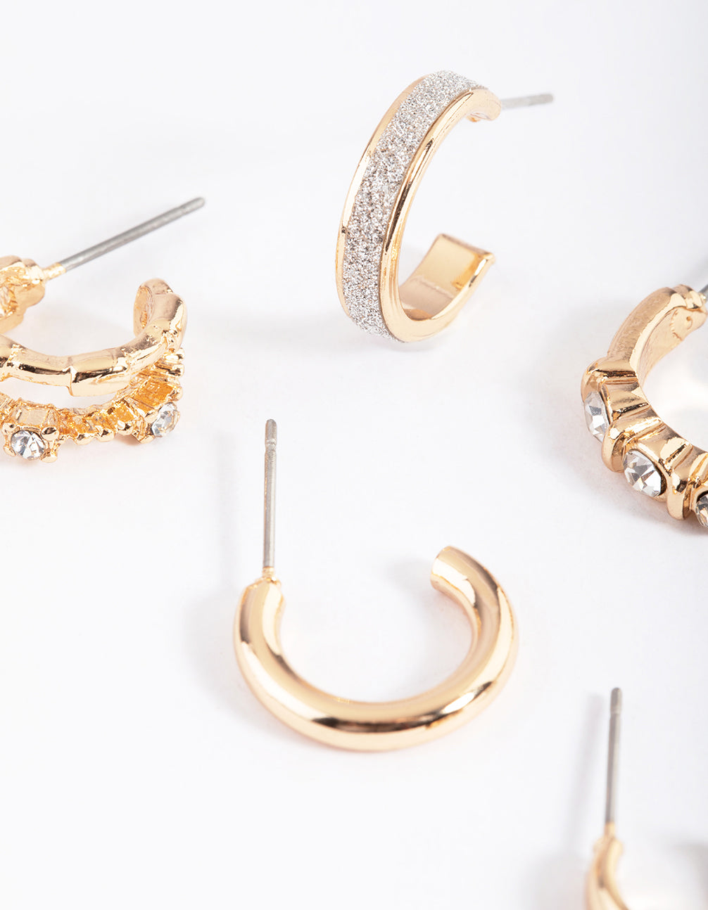 Gold Statement Glitter & Diamante Stack Earrings