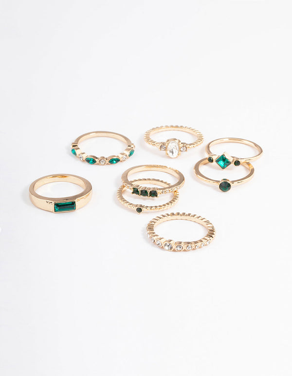 Gold Mixed Jewel Ring 8-Pack