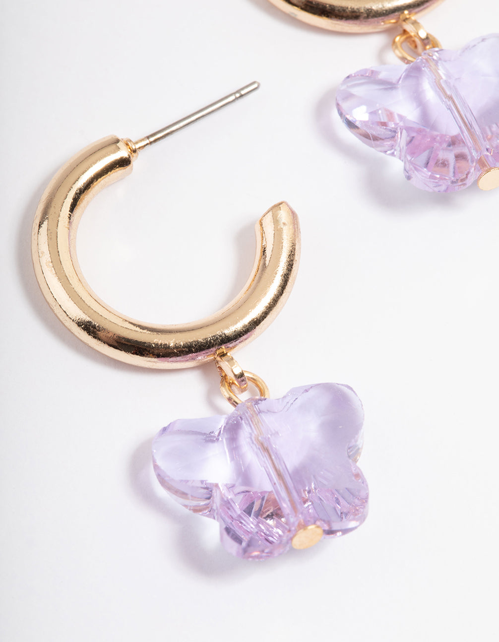Gold Lilac Butterfly Charm Huggie Earrings