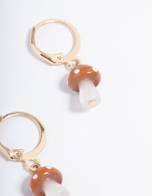 Brown Mini Mushroom Huggie Earrings