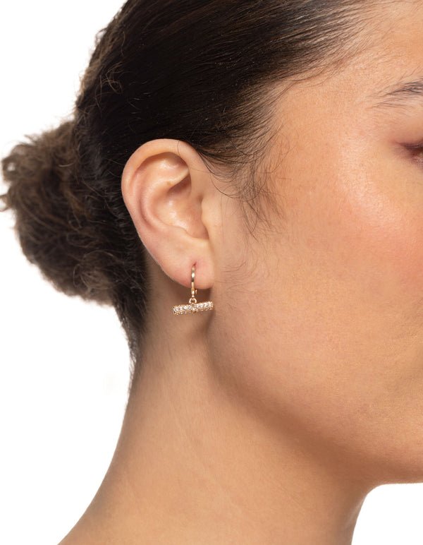 Gold Diamante Bar Huggie Earrings
