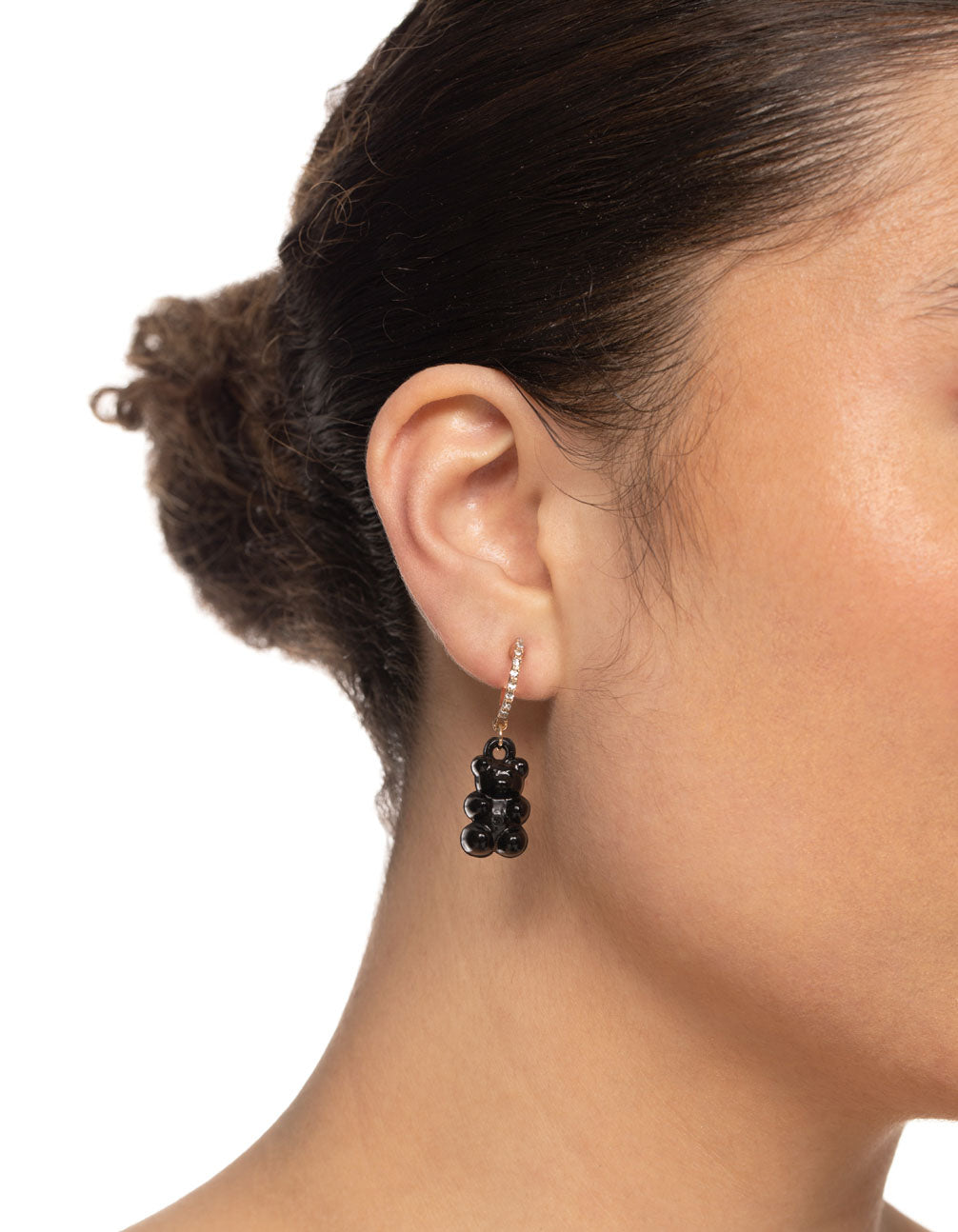 Gold Diamante Black Lolly Bear Earrings