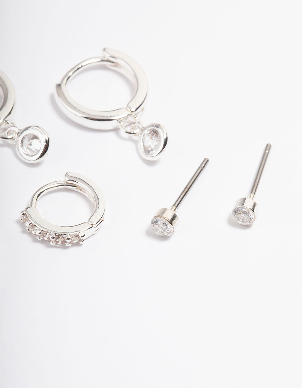 Silver Clear Stud & Huggies Pack