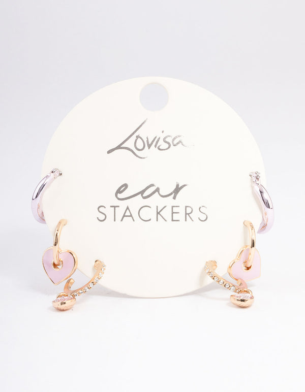 Pink Metalic Heart Earrings Pack