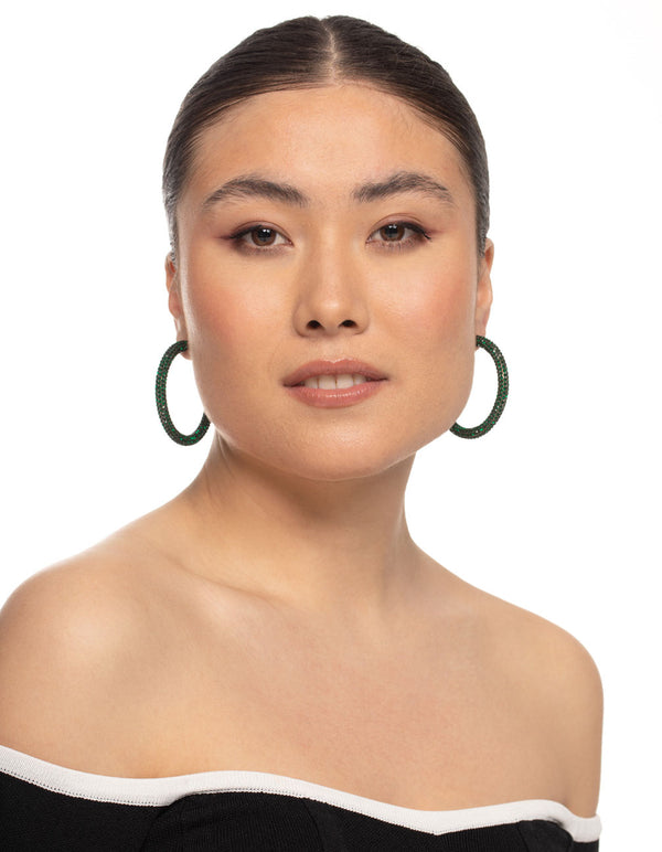 Gold Emerald 40mm Crystal Hoop Earrings