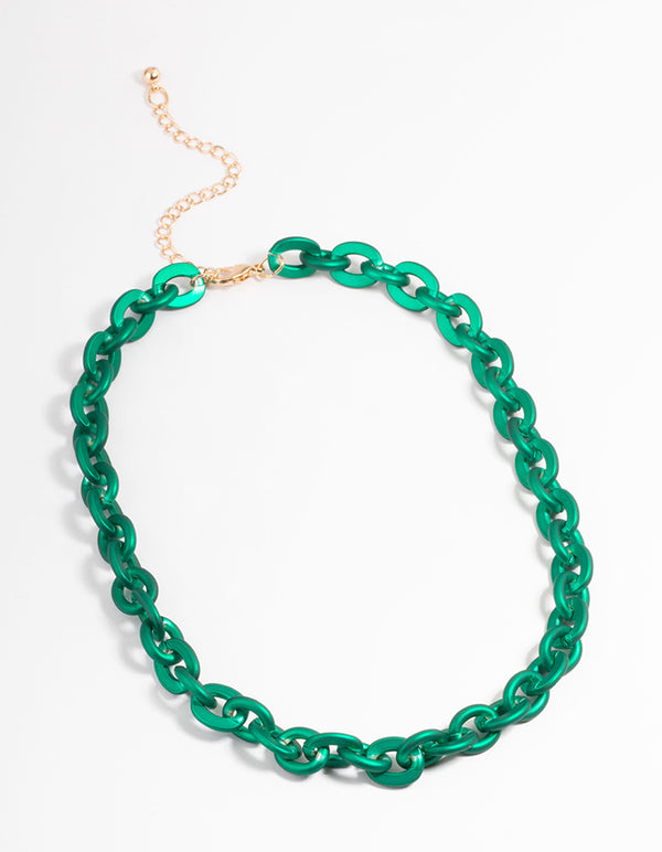 Green Metallic Coated Chain Necklace