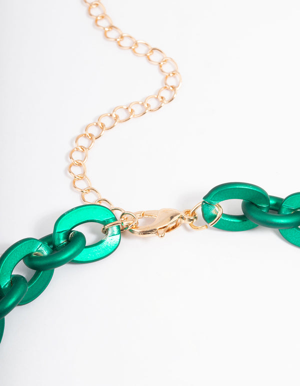 Green Metallic Coated Chain Necklace