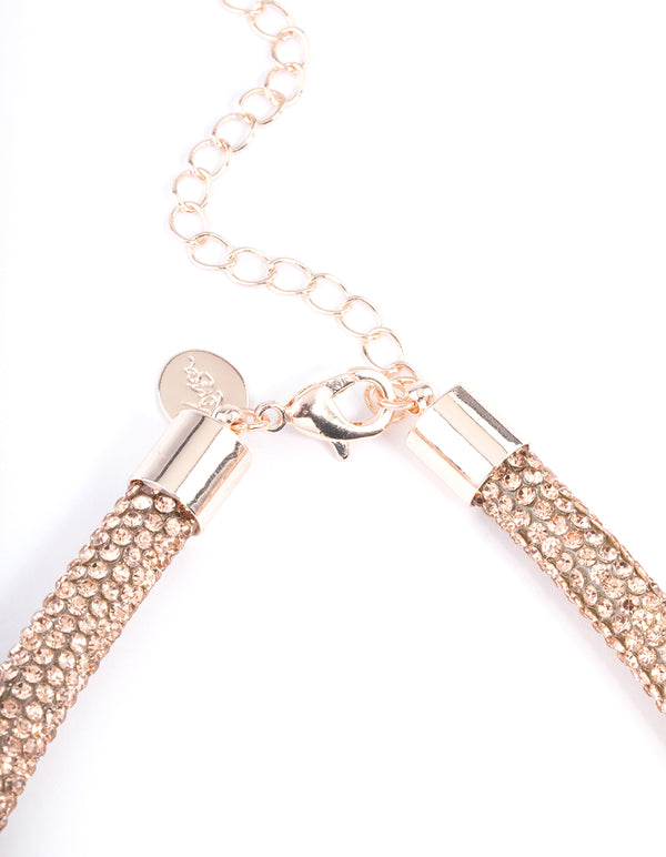 Rose Gold Skinny Diamante Tube Necklace