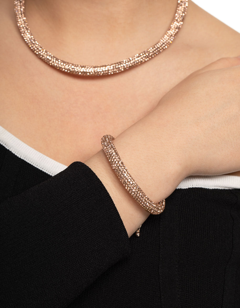 Rose Gold Skinny Diamante Tube Bracelet