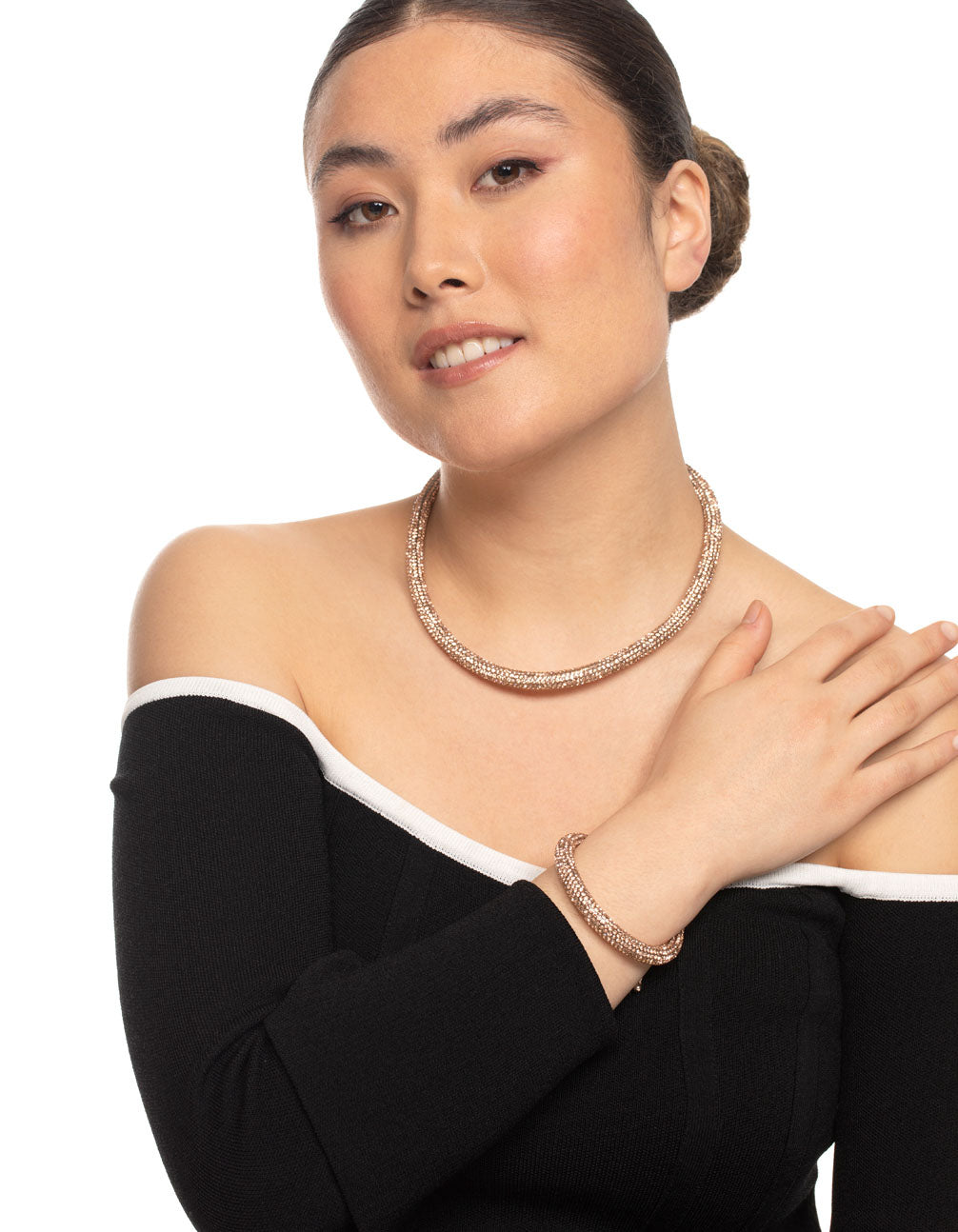 Rose Gold Skinny Diamante Tube Bracelet