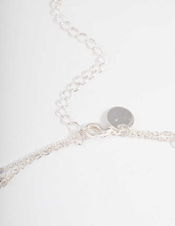 Silver Plated Amazonite Diamante Statement Layered Necklace