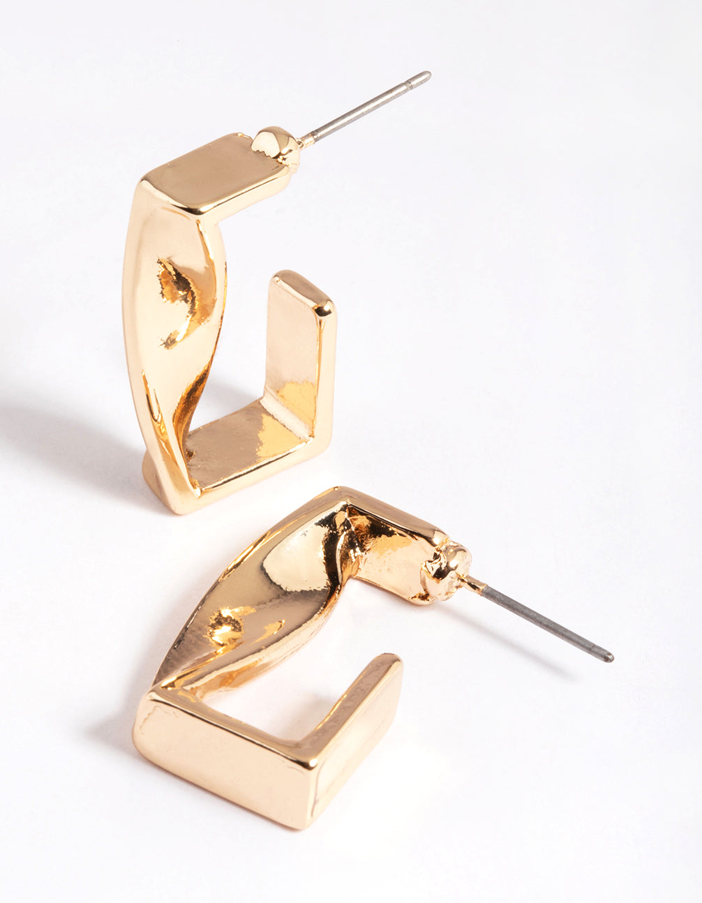 Gold Square Twist Hoop Earrings