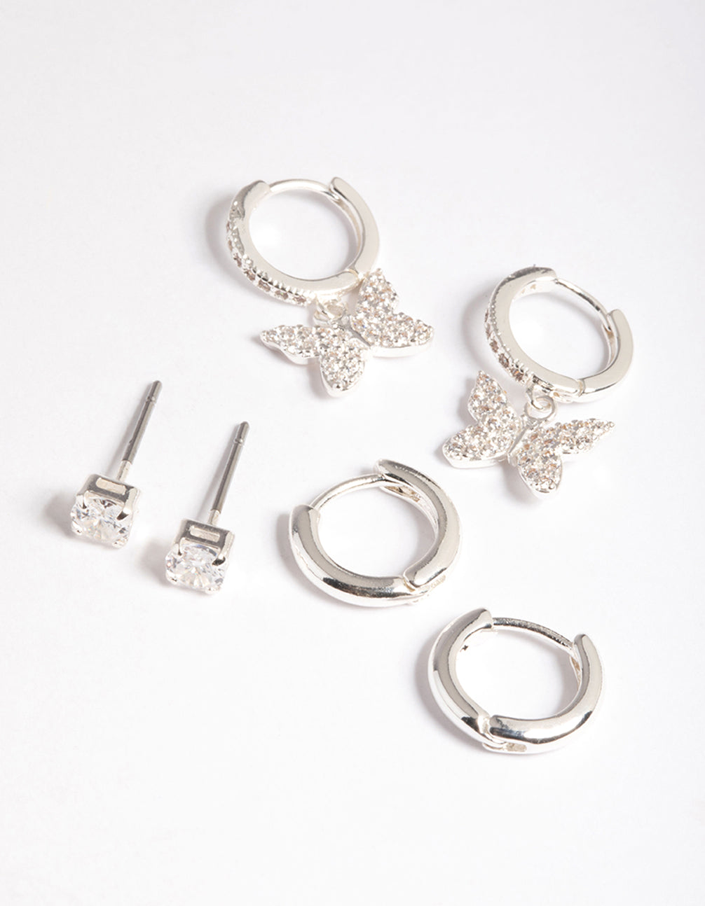 Silver Plated Brass  Cubic Zirconia Pave Butterfly Earring 6-Pack