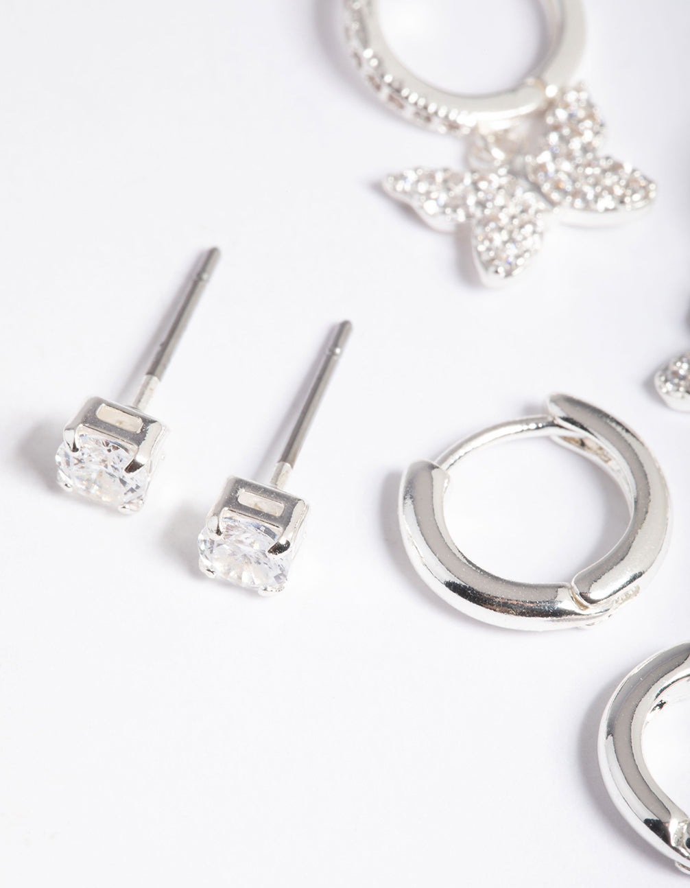 Silver Plated Brass  Cubic Zirconia Pave Butterfly Earring 6-Pack