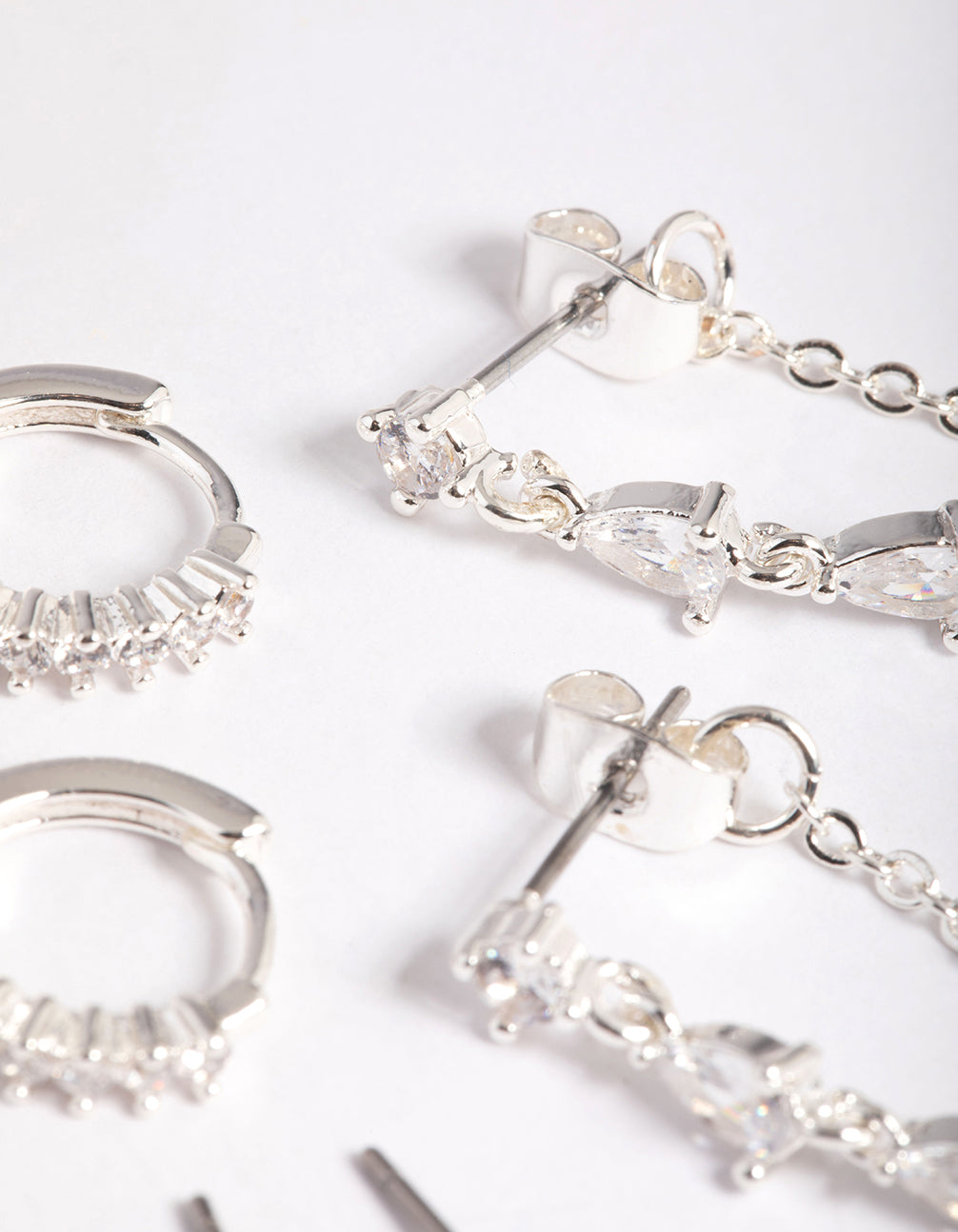 Silver Plated Brass  Cubic Zirconia Pear Chain Earring 6-Pack