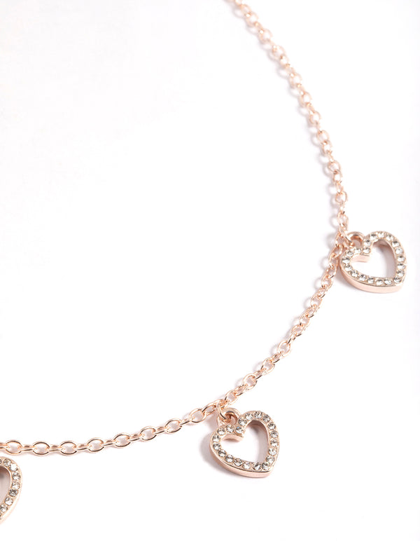 Rose Gold Diamante Heart Droplet Necklace