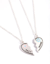 Silver Best Friend Flower Heart Necklace Pack - link has visual effect only