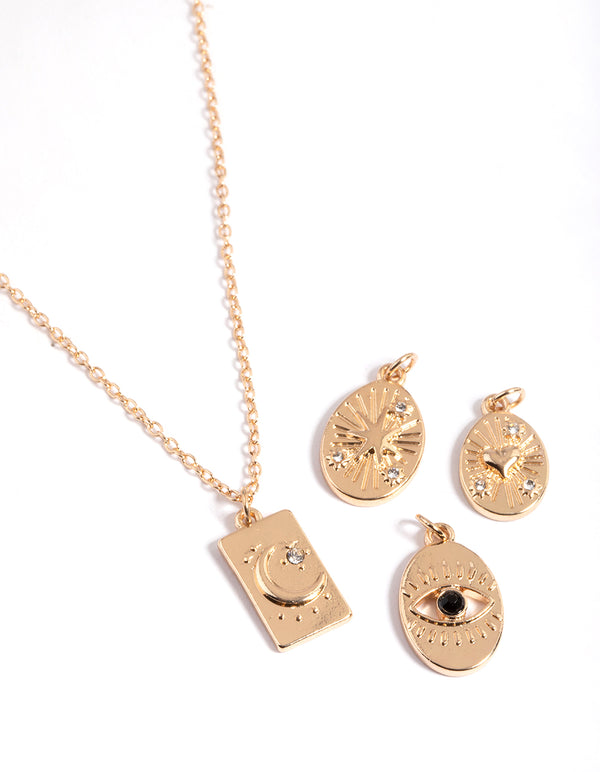 Gold Oval Celestial & Eye 4 Chain Necklace