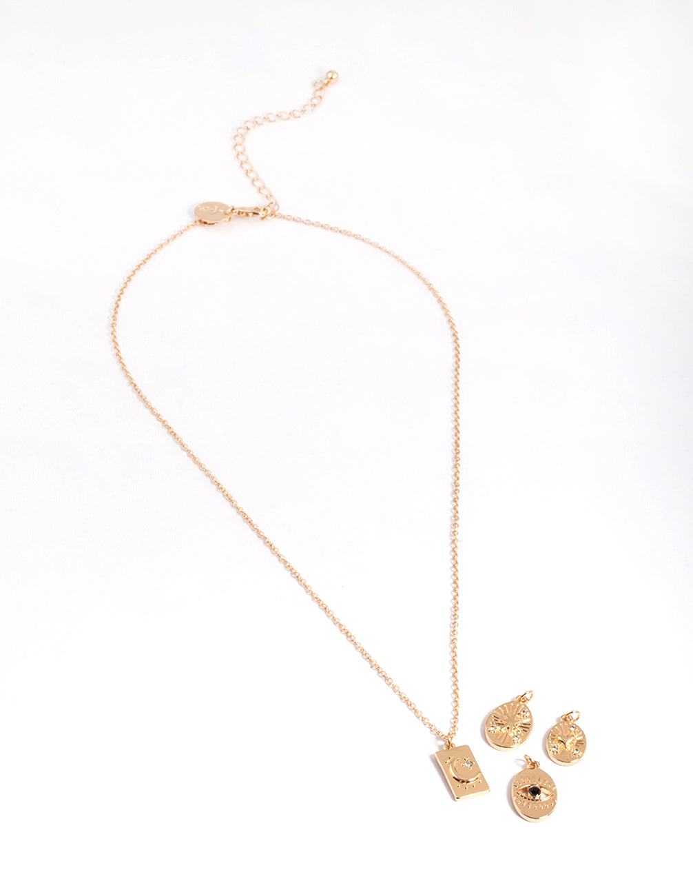 Gold Oval Celestial & Eye 4 Chain Necklace