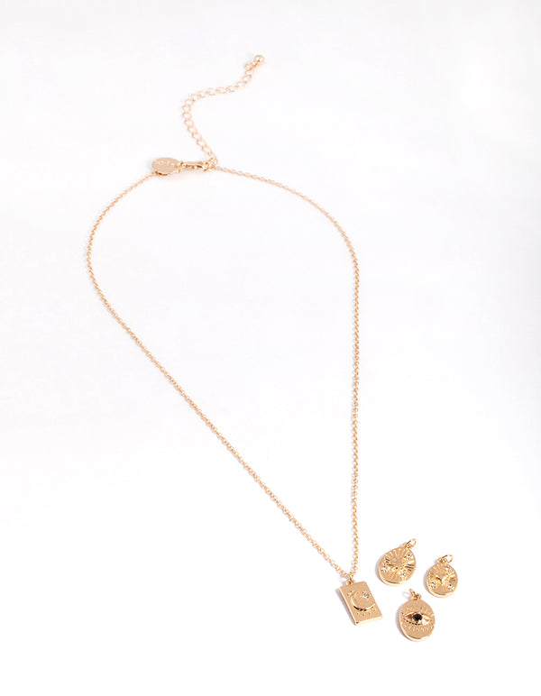 Gold Oval Celestial & Eye 4 Chain Necklace