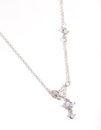 Rhodium Dainty Butterfly & Diamante Necklace - link has visual effect only