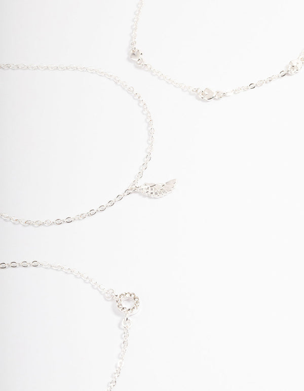 Silver Dainty Circle & Wing Bracelet Pack