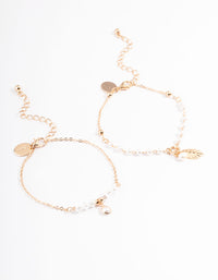Gold Pretty Pearl & Leaf Bracelet Pack - link has visual effect only