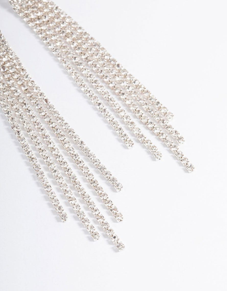 Silver Straight Five Strand Drop Earrings