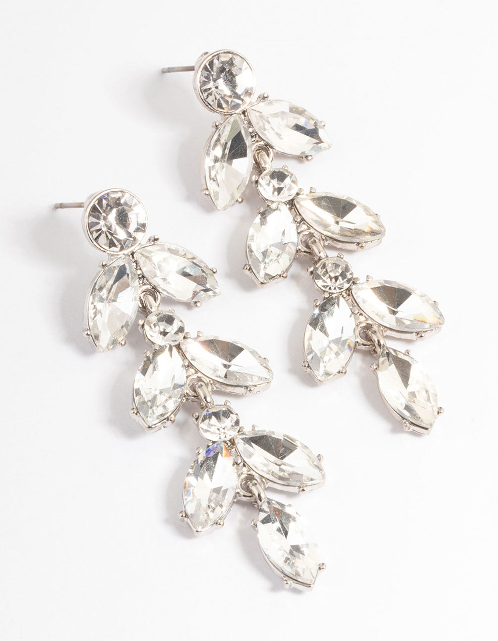 Silver Mini Stone Leaf Drop Earrings