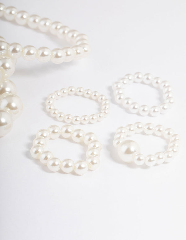 Acrylic Mixed Pearl Bracelet & Ring Set