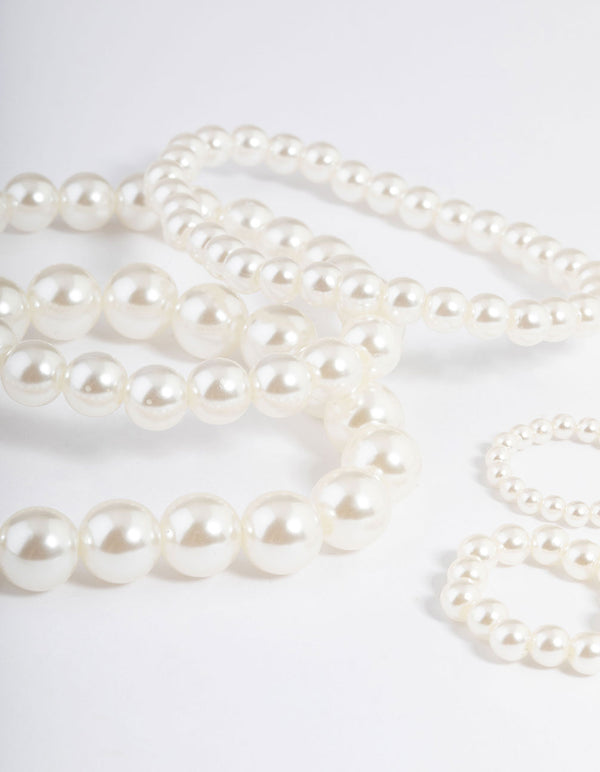Acrylic Mixed Pearl Bracelet & Ring Set