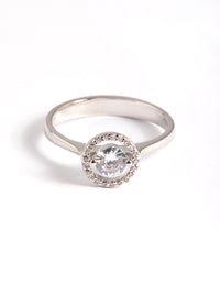 Silver Cubic Zirconia Centre Stone with Halo Ring - link has visual effect only