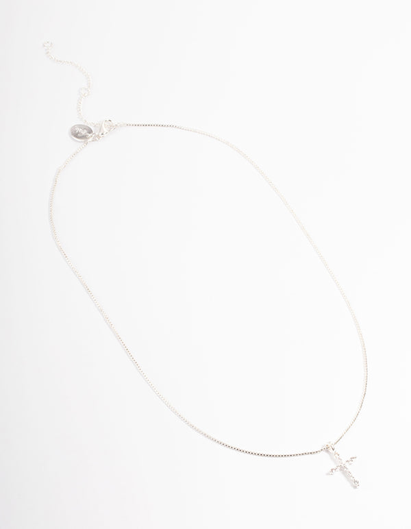Silver Plated Cross Box Chain Necklace