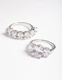 Silver Cubic Zirconia Statement Oval Ring Pack - link has visual effect only