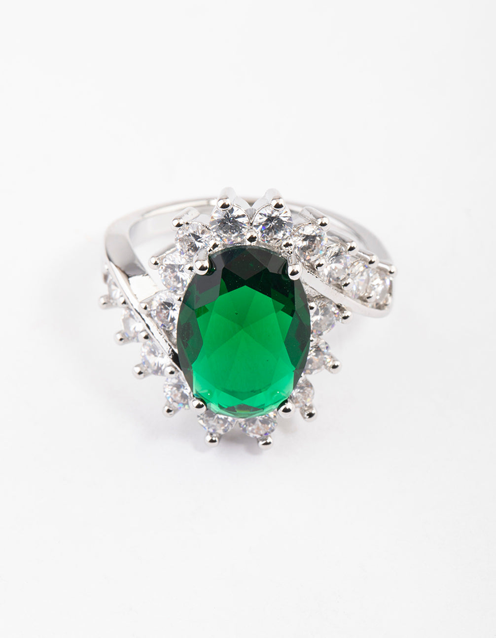 Silver Cubic Zirconia Vintage Green Oval Ring