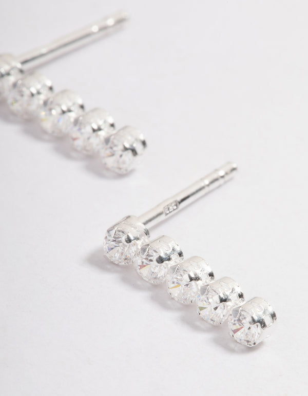 Sterling Silver Cubic Zirconia Cupchain Stud Earrings