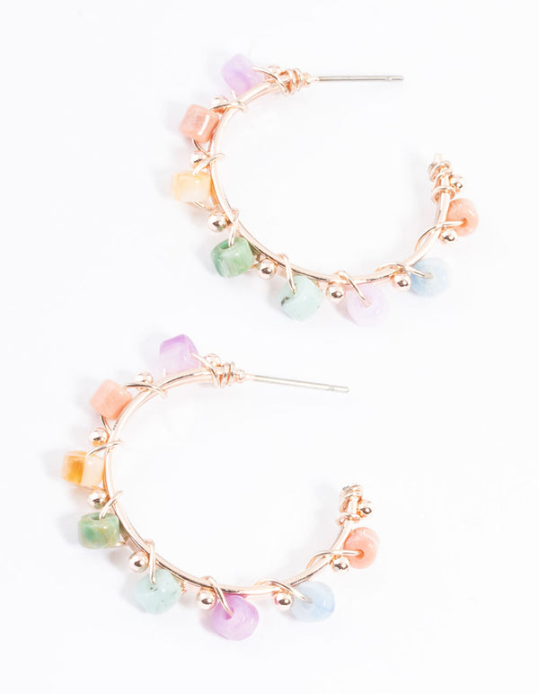 Rose Gold Beaded Hoop Earrings
