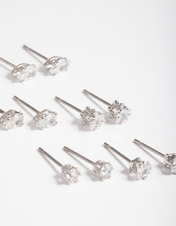 Silver Mixed Stone Stud Earring 12-Pack