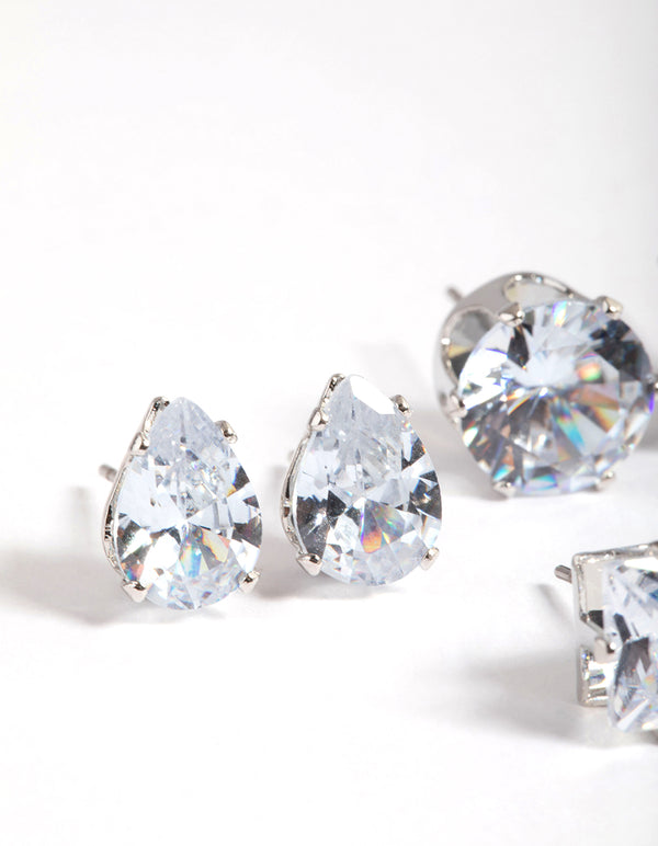 Silver Statement Stud Earrings Pack