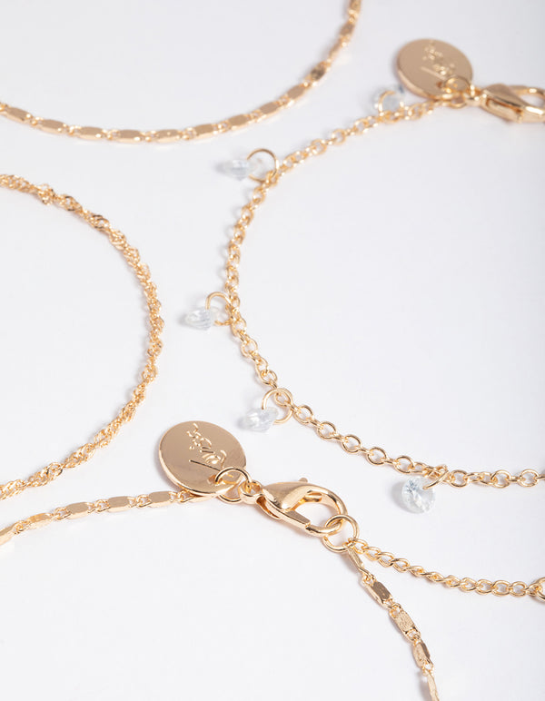 Gold Cubic Zirconia Flat Bracelet & Anklet Pack
