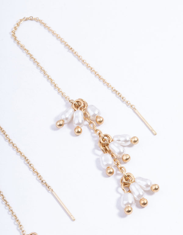 Worn Gold Drop Chain Pearl Earrings