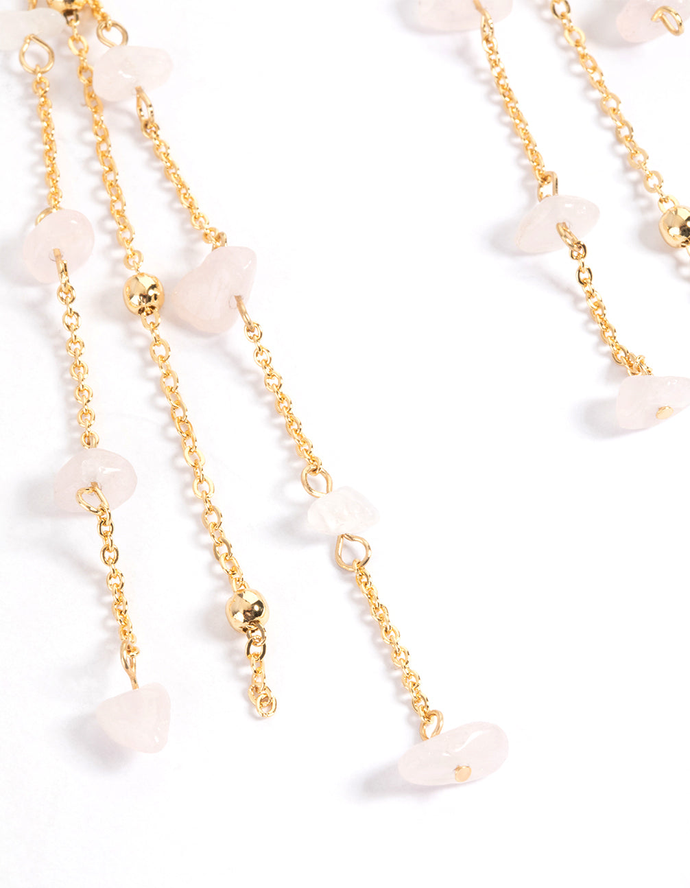 Gold Plated Rose Quartz Fine Chain Drop Earrings